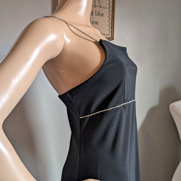 Vintage 90s Express Mini Dress Formal Cocktail Empire Waist Rhinestone Size 11 - Picture 11 of 13